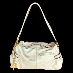 B Macowsky Beige Leather Shoulder Bag With Gold Color Metal Logos/Hardwa…